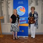 Rotary District Governor 9520 Kim Harvey presenting the Bruce and Lois Sharp Award to Margaret Northcote, NYSF District Chair 9520